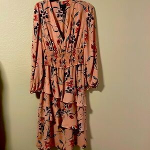 🦎 Free Press Floral Pink Ruffled Tiered Maxi Dress Medium
